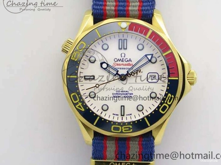 0417 Modern Seamaster 300M 007 YG URF 1:1 Best Edition White Dial Ceramic Bezel On Nylon Strap A 8115